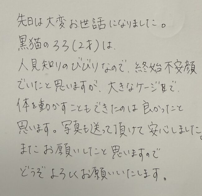 ペットホテル　黒猫のろろくんのご家族様