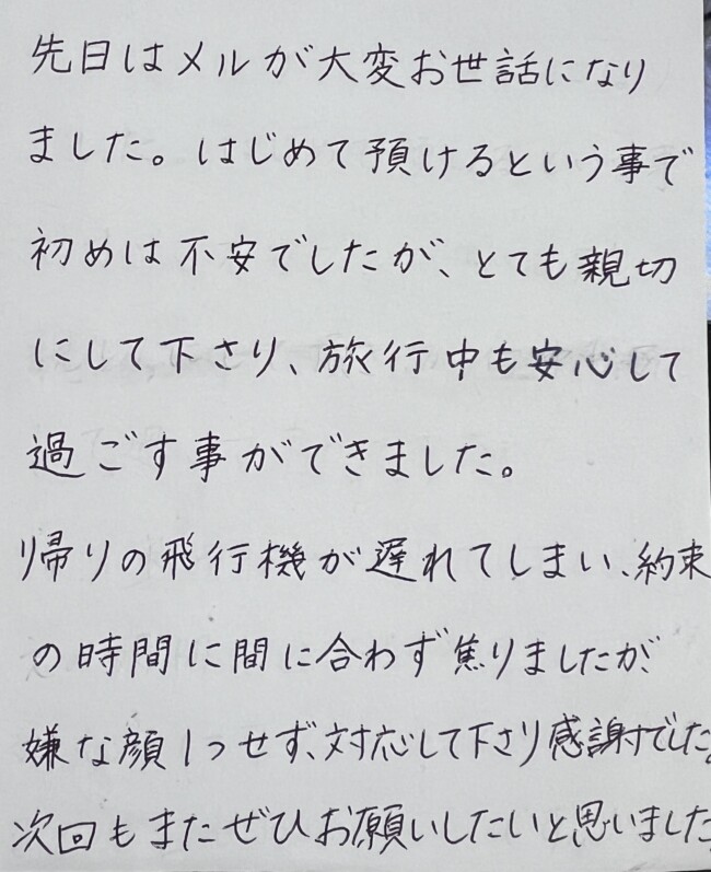 ペットホテル　メヌエット　メルちゃんのご家族様