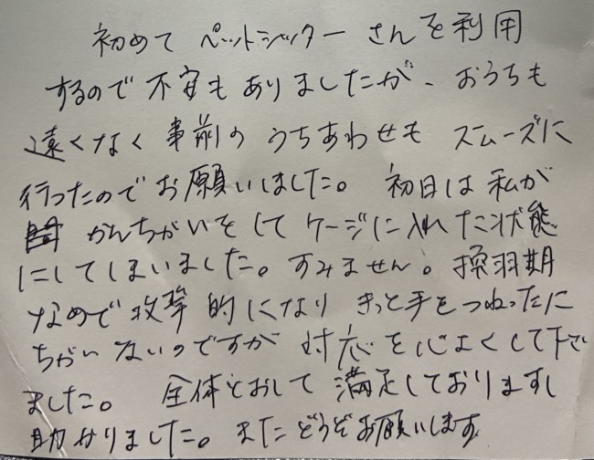 ペットシッター　箕面市　合鴨　鳥羽ちゃんのご家族様