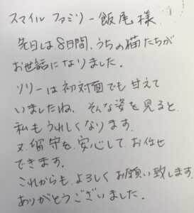 ペットシッター　猫のリリーちゃんとマーブルちゃんのご家族様