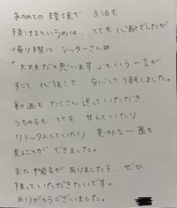 ペットホテル　スコティッシュフォールド　ティナくんのご家族様