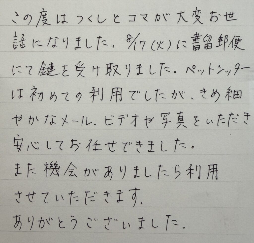 ペットシッター　茶トラのつくしくんとハチワレ猫のコマくんのご家族様
